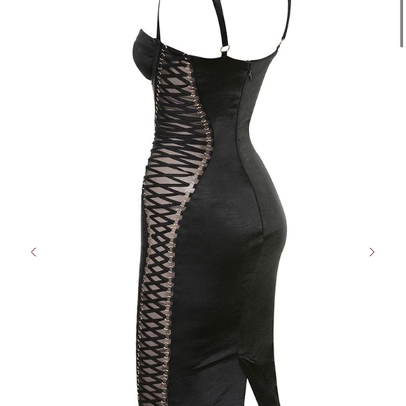 House of CB Angelina Black Satin Lace Up Corset Dress - Picture 9 of 16